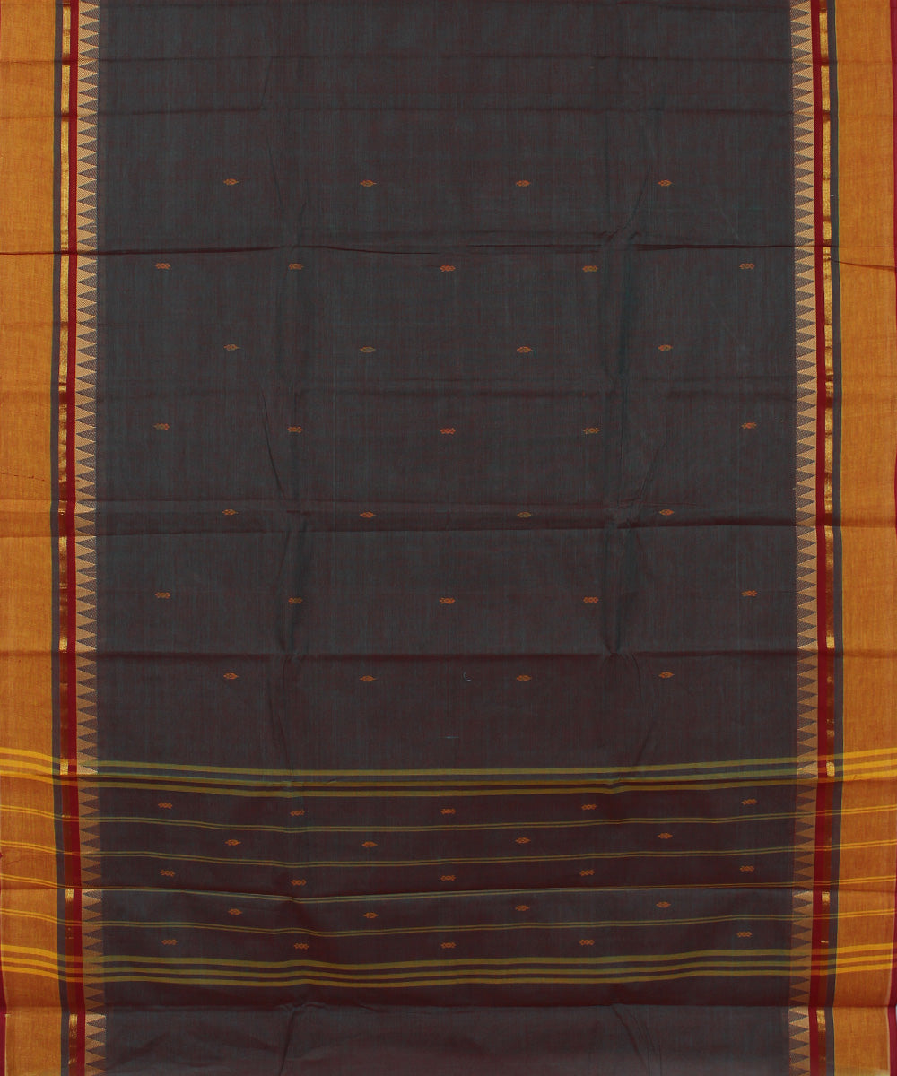 Grey orange border cotton handwoven chettinadu saree