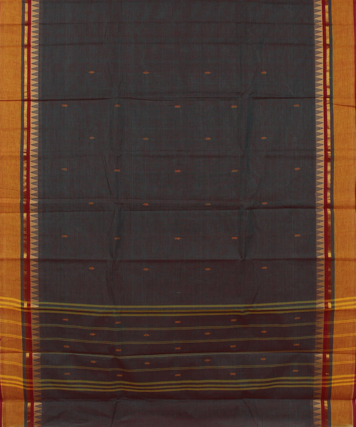Grey orange border cotton handwoven chettinadu saree