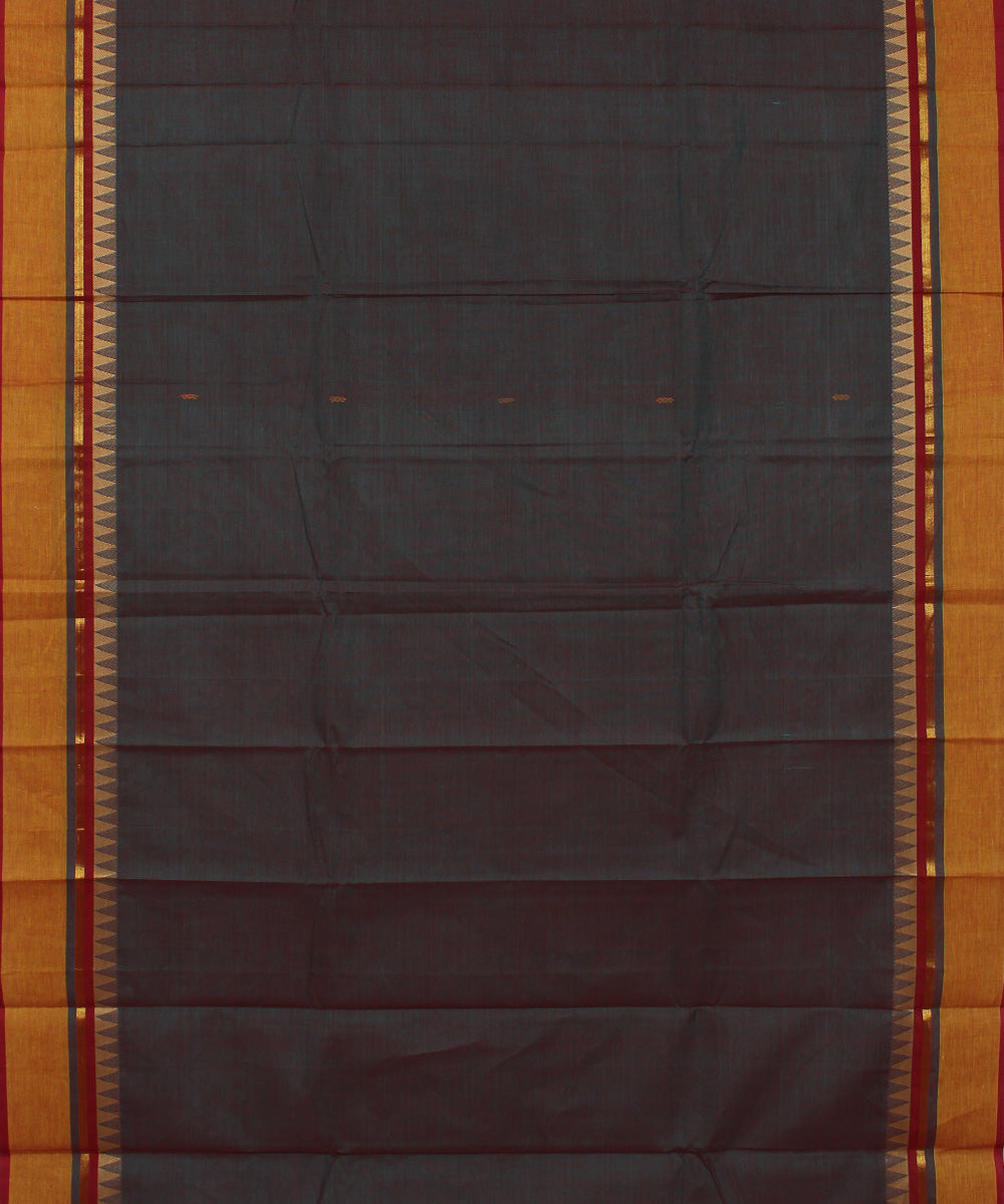 Grey orange border cotton handwoven chettinadu saree