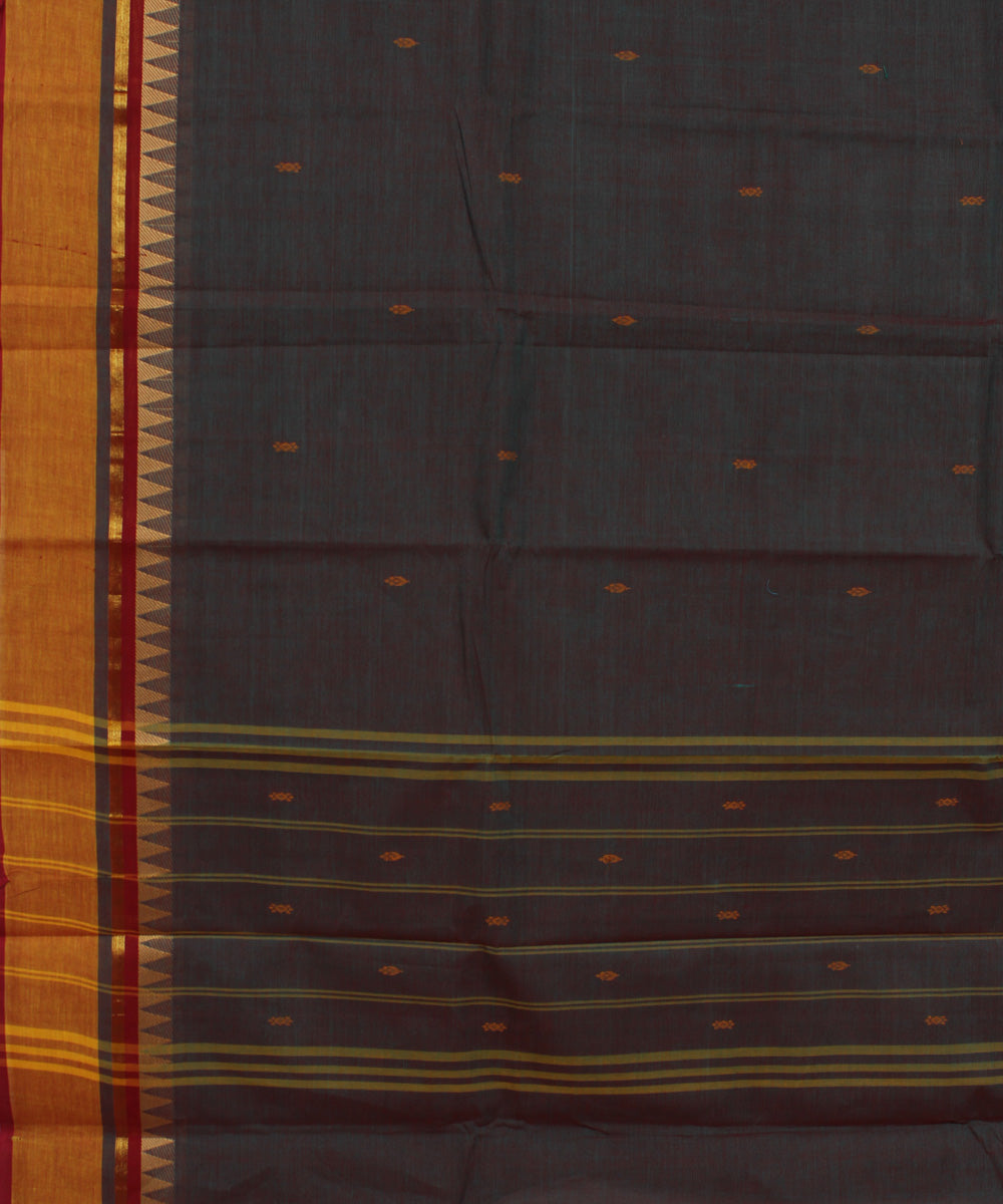 Grey orange border cotton handwoven chettinadu saree