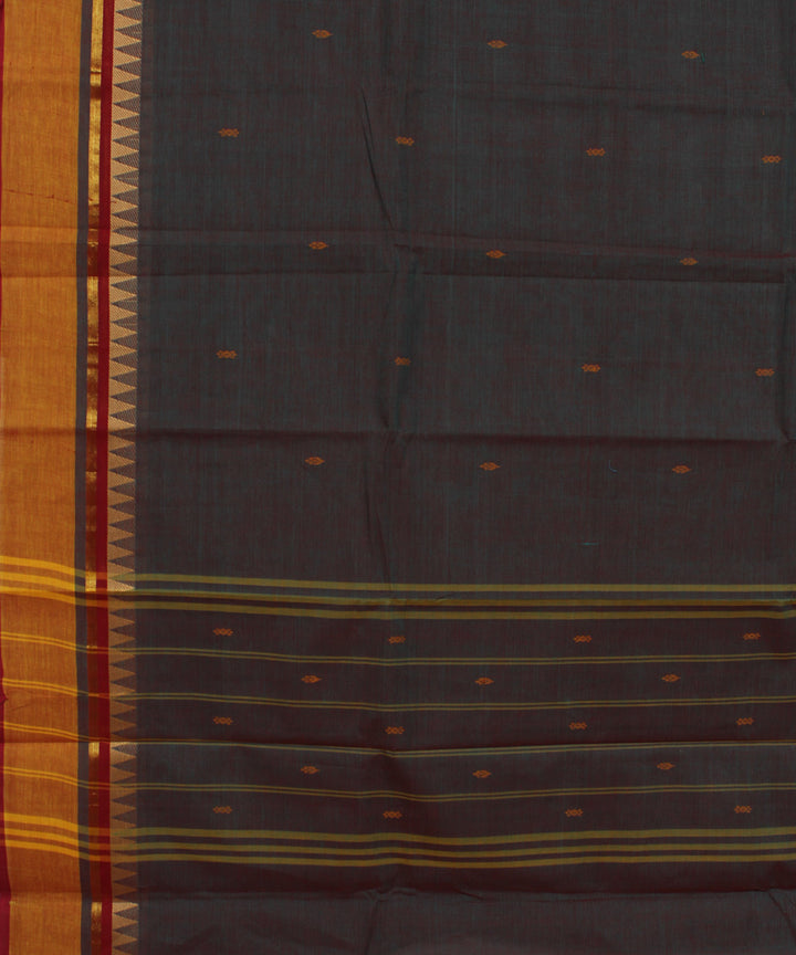 Grey orange border cotton handwoven chettinadu saree