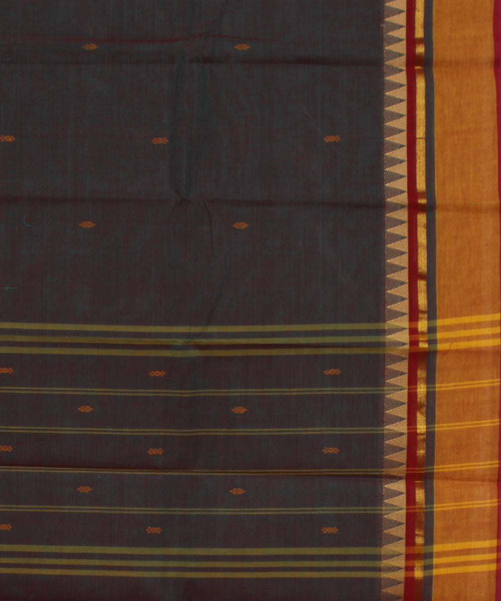 Grey orange border cotton handwoven chettinadu saree