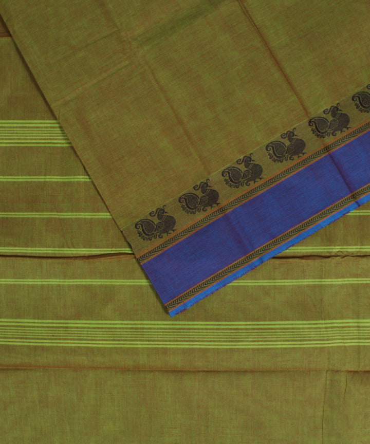Green light blue border cotton handwoven chettinadu saree
