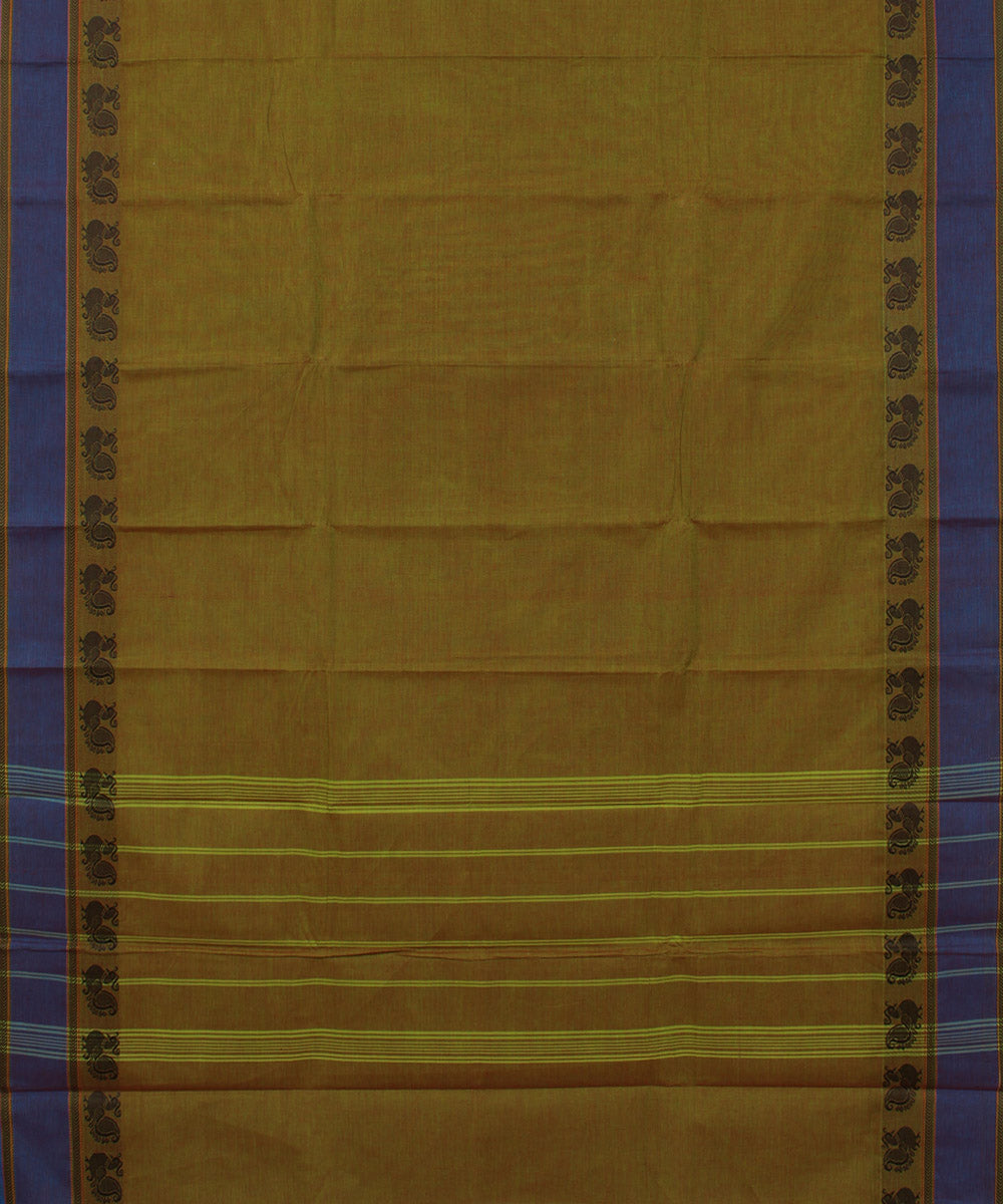 Green light blue border cotton handwoven chettinadu saree