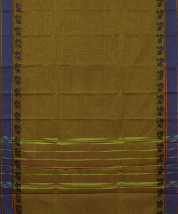 Green light blue border cotton handwoven chettinadu saree