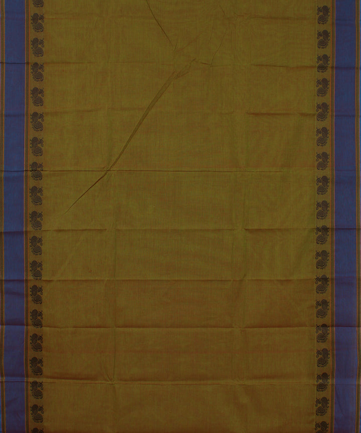 Green light blue border cotton handwoven chettinadu saree