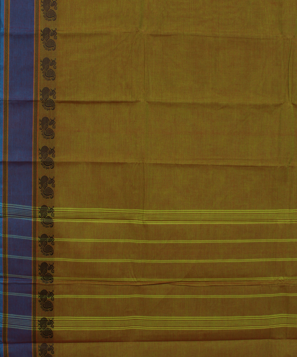 Green light blue border cotton handwoven chettinadu saree