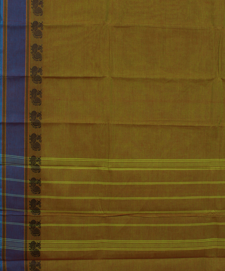 Green light blue border cotton handwoven chettinadu saree