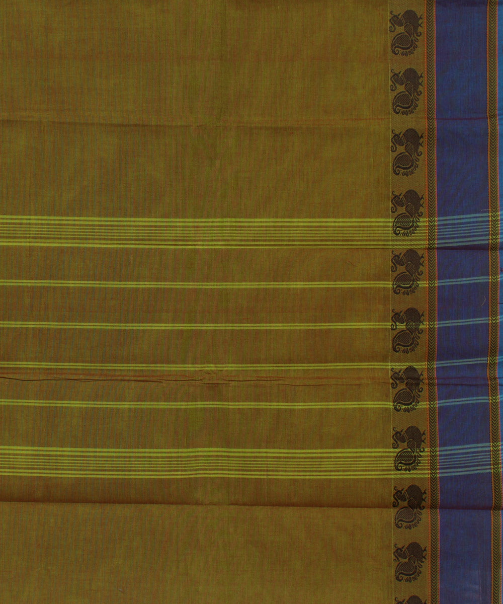 Green light blue border cotton handwoven chettinadu saree