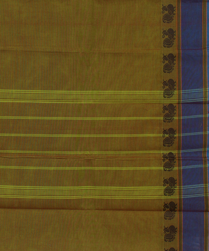 Green light blue border cotton handwoven chettinadu saree