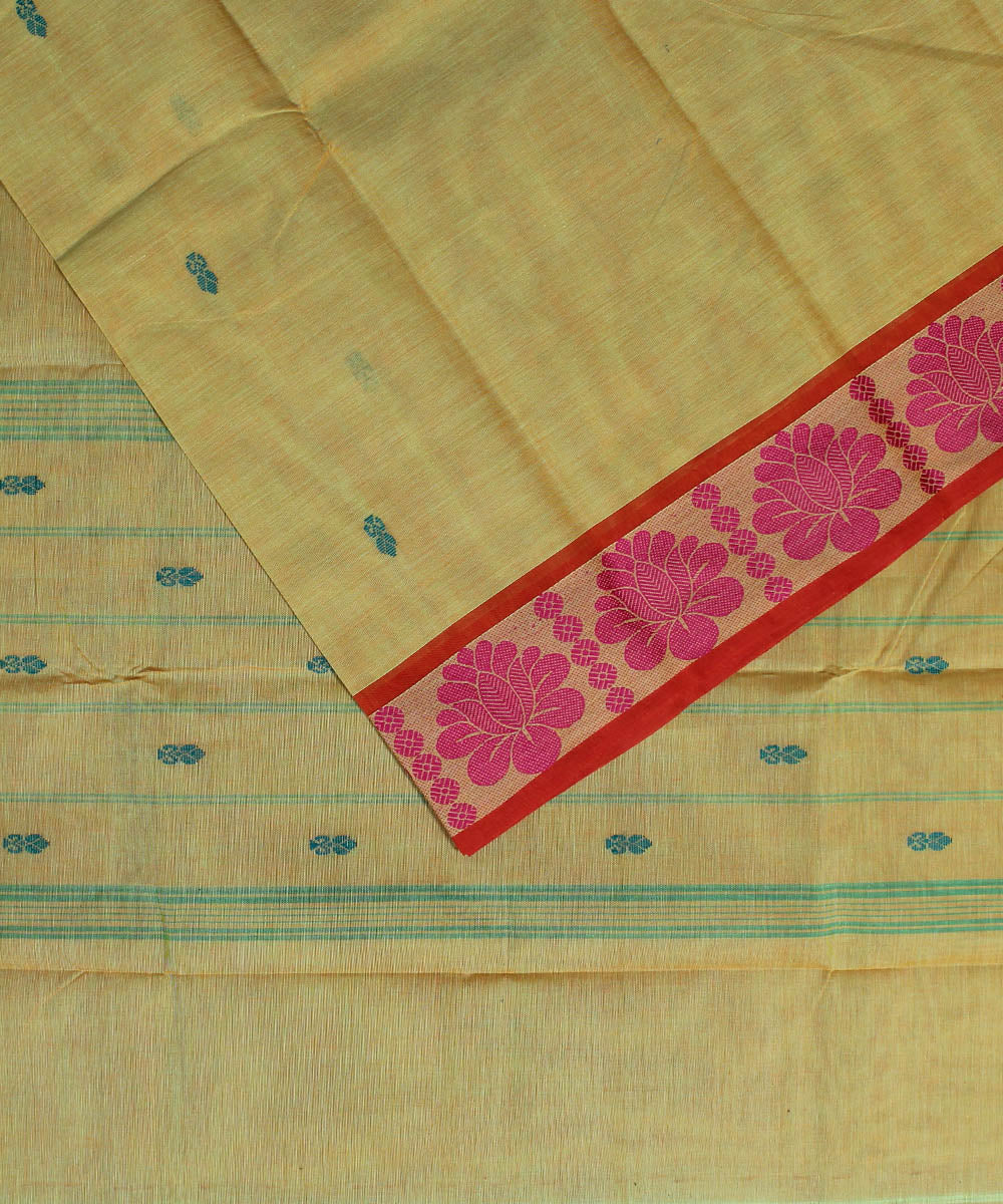 Cream red border cotton handwoven chettinadu saree