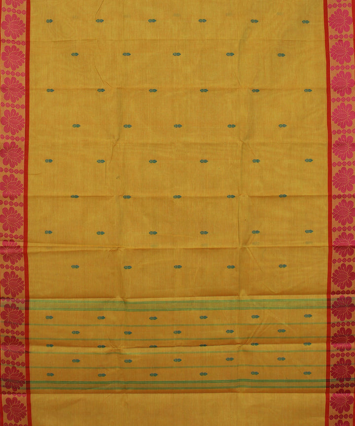 Cream red border cotton handwoven chettinadu saree