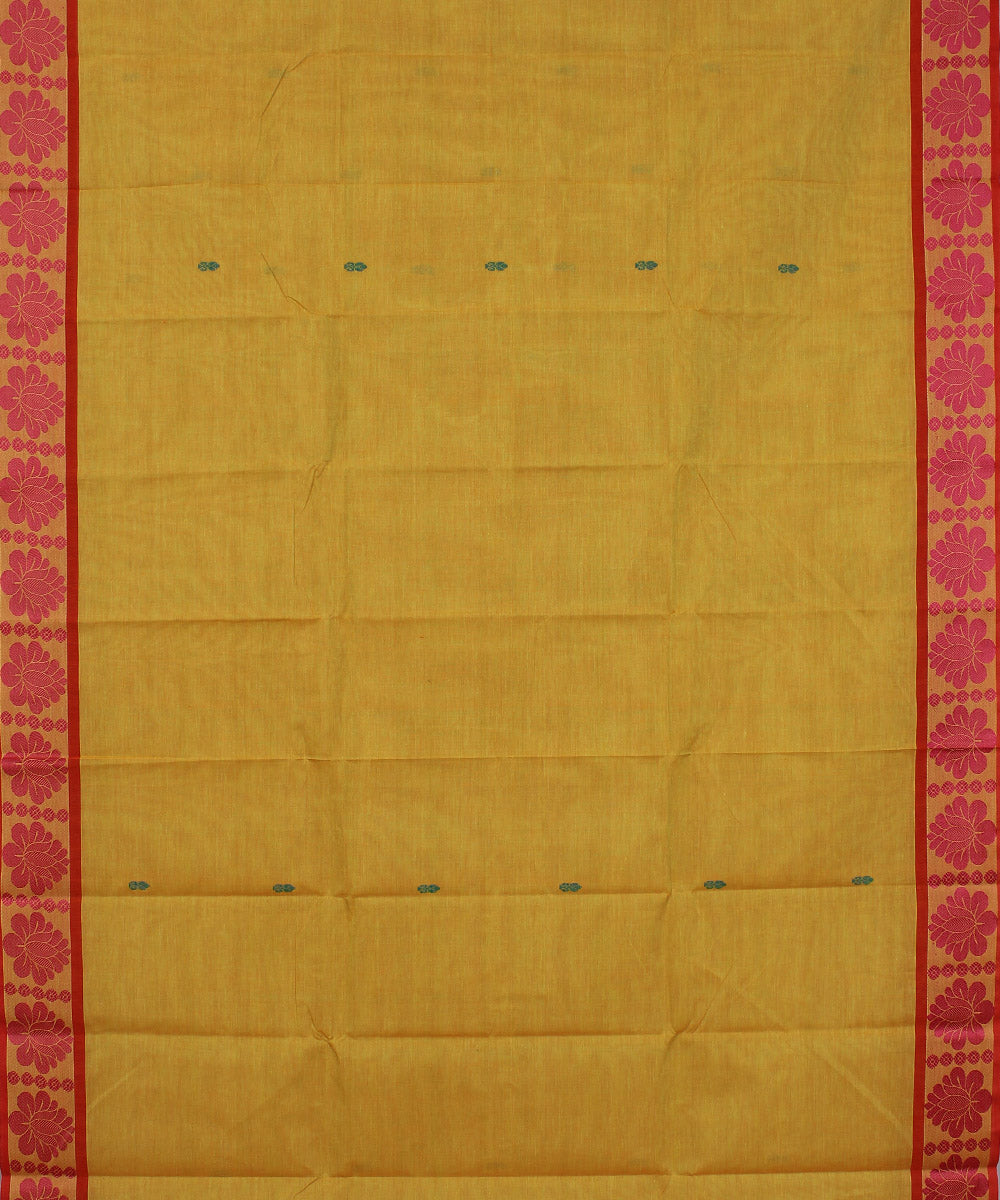 Cream red border cotton handwoven chettinadu saree