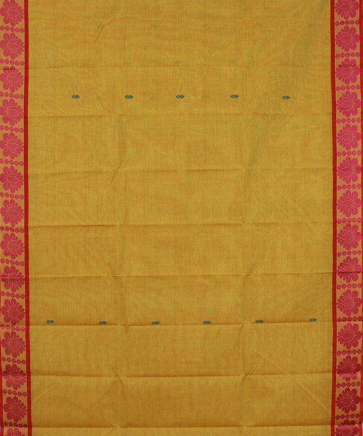 Cream red border cotton handwoven chettinadu saree