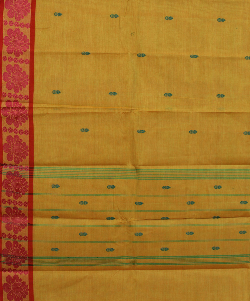 Cream red border cotton handwoven chettinadu saree