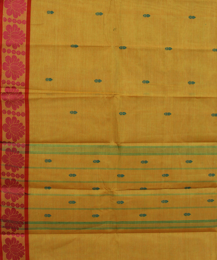 Cream red border cotton handwoven chettinadu saree