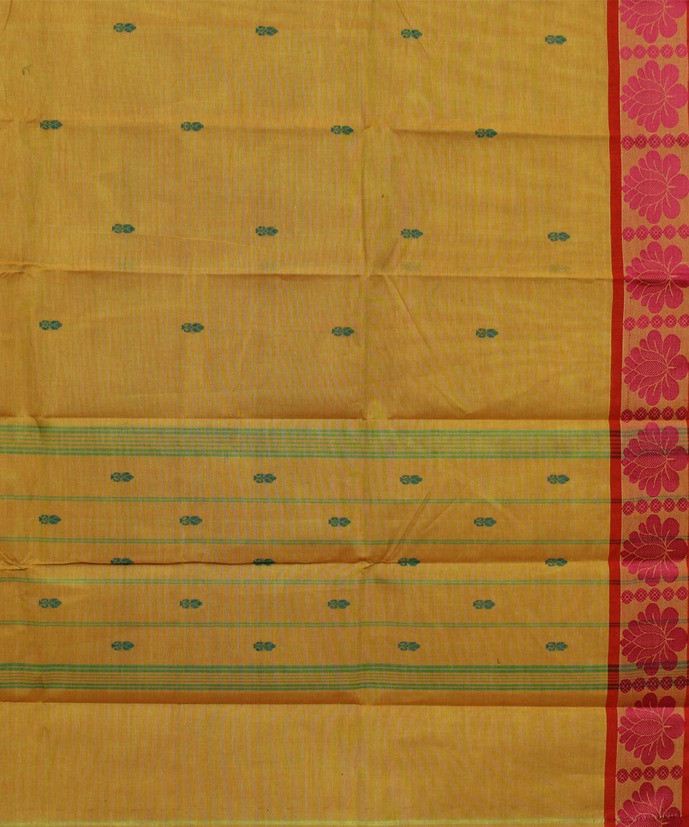 Cream red border cotton handwoven chettinadu saree