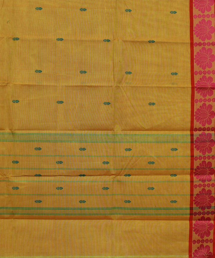 Cream red border cotton handwoven chettinadu saree