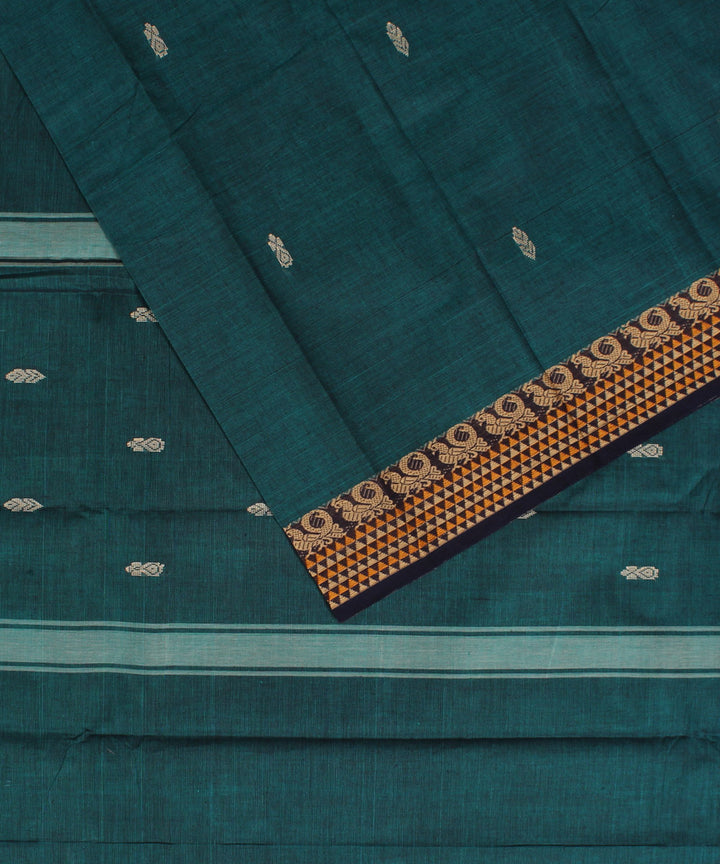 Sea green yellow border cotton handwoven chettinadu saree