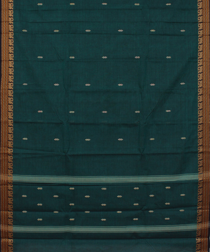 Sea green yellow border cotton handwoven chettinadu saree