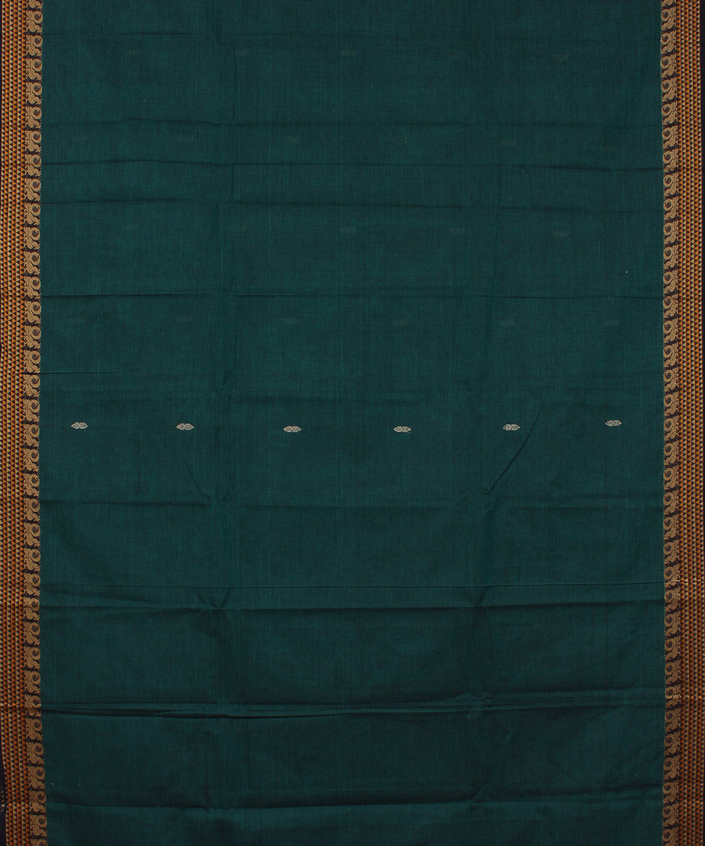 Sea green yellow border cotton handwoven chettinadu saree