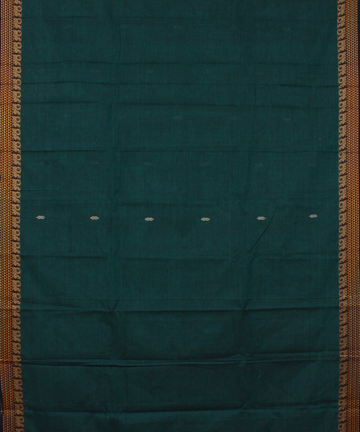 Sea green yellow border cotton handwoven chettinadu saree