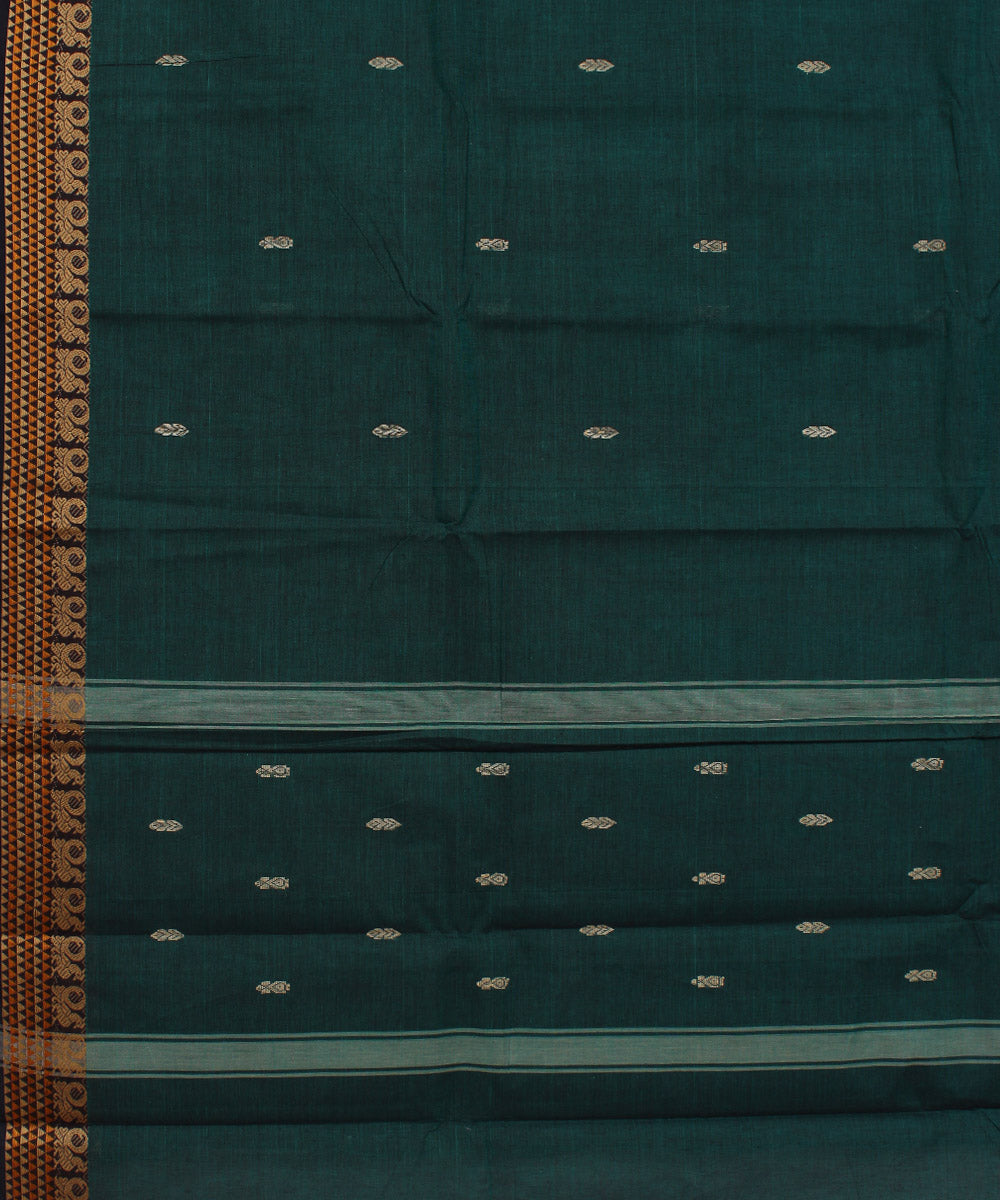 Sea green yellow border cotton handwoven chettinadu saree