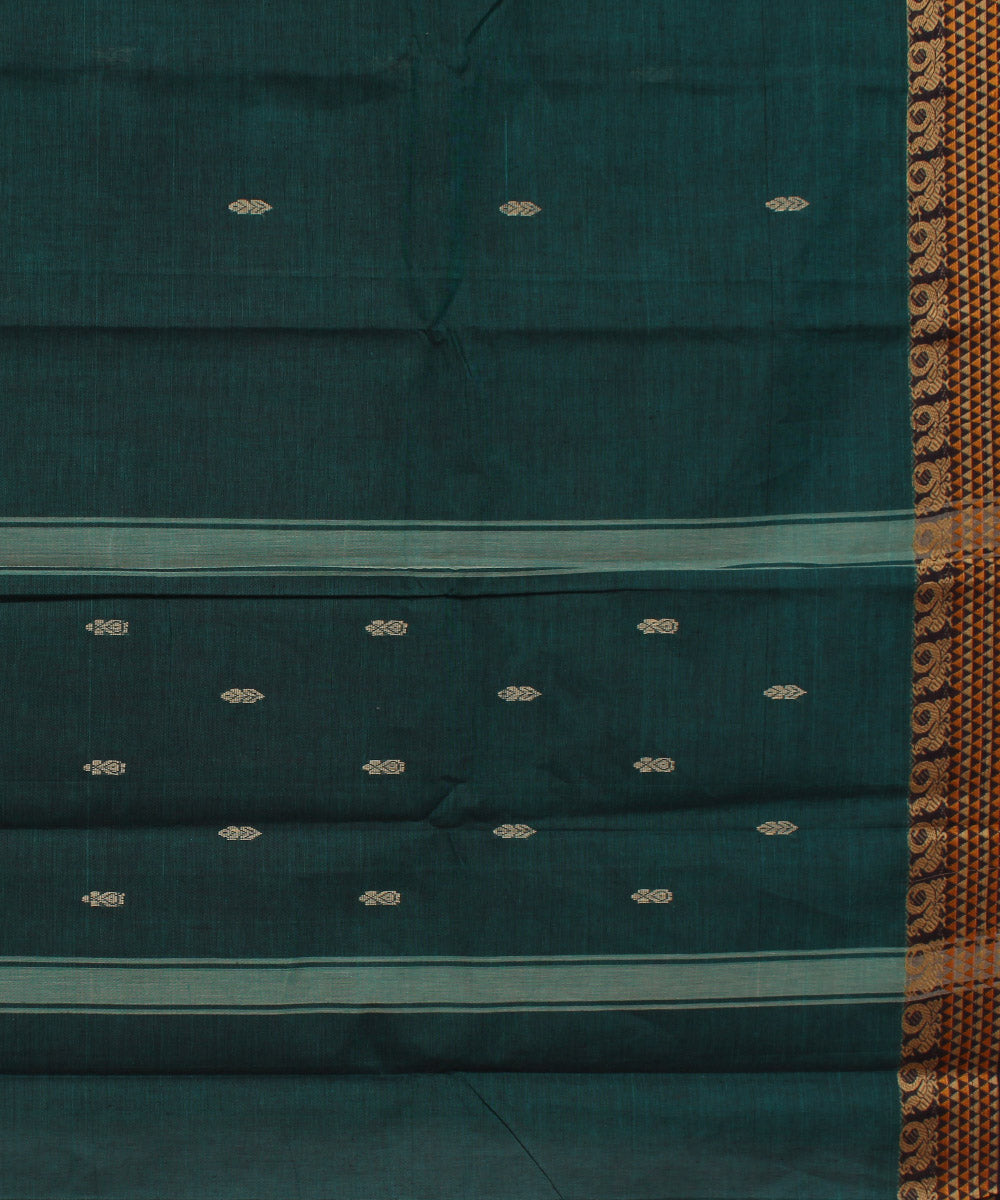 Sea green yellow border cotton handwoven chettinadu saree