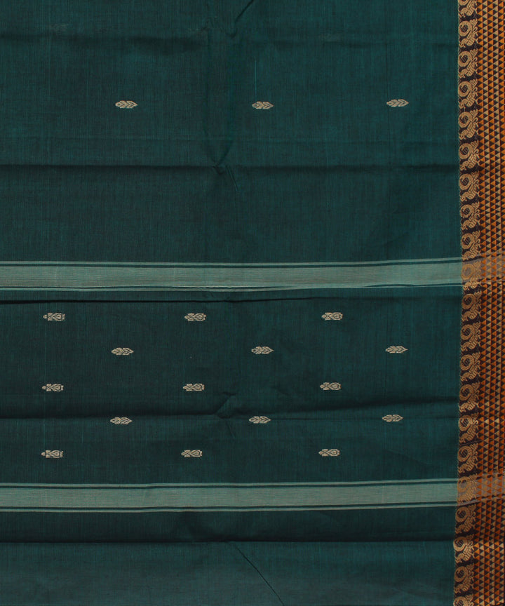 Sea green yellow border cotton handwoven chettinadu saree