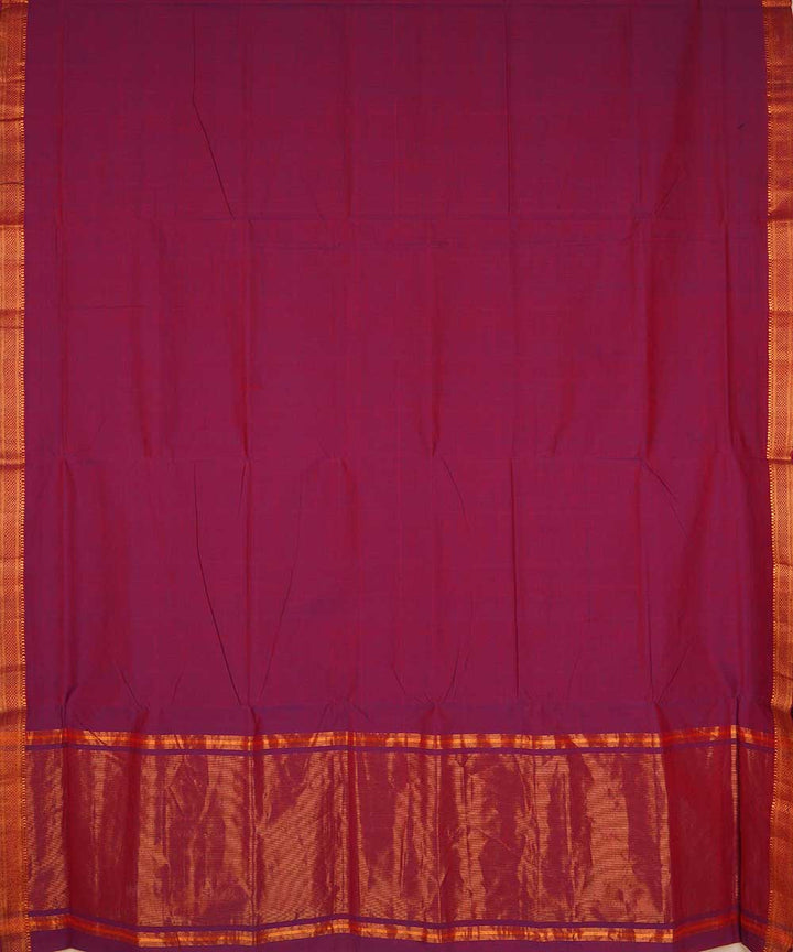 Wine pink gold border cotton handwoven mangalagiri saree