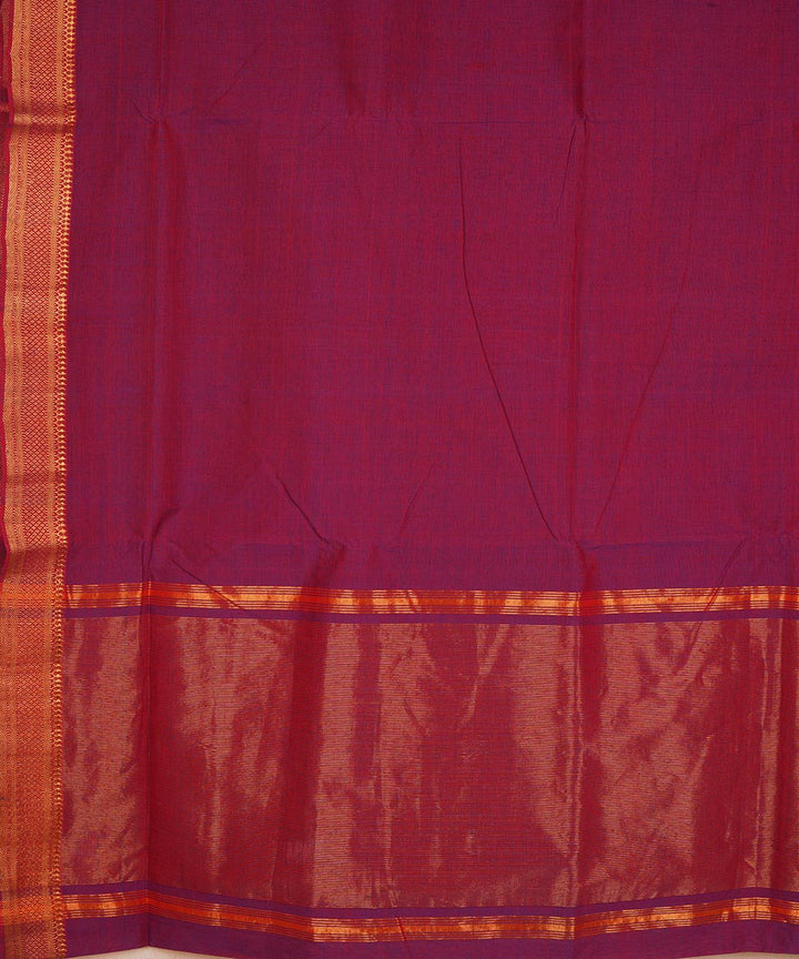 Wine pink gold border cotton handwoven mangalagiri saree