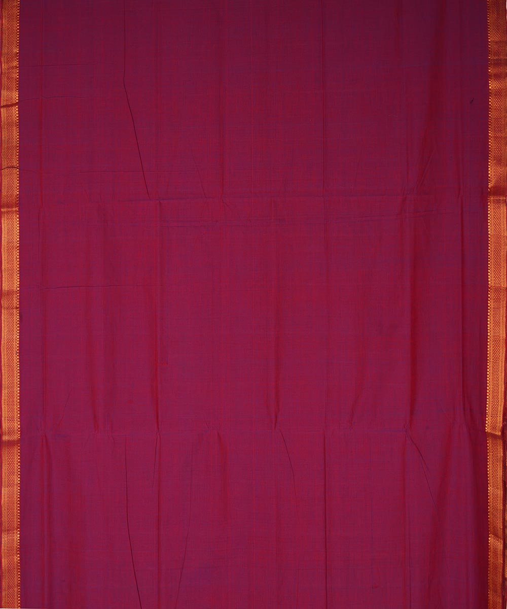 Wine pink gold border cotton handwoven mangalagiri saree