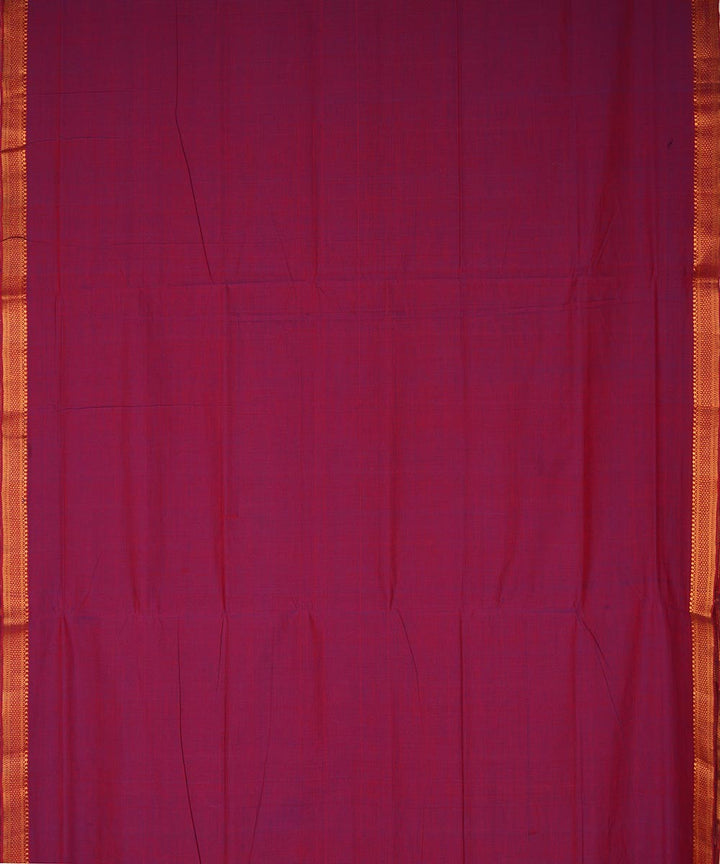 Wine pink gold border cotton handwoven mangalagiri saree