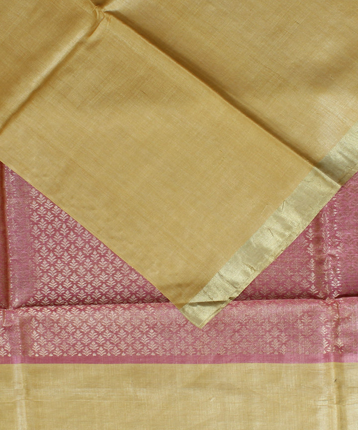 Yellow pink handloom kosa tussar silk saree