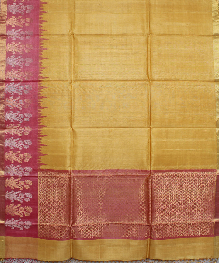 Yellow pink handloom kosa tussar silk saree