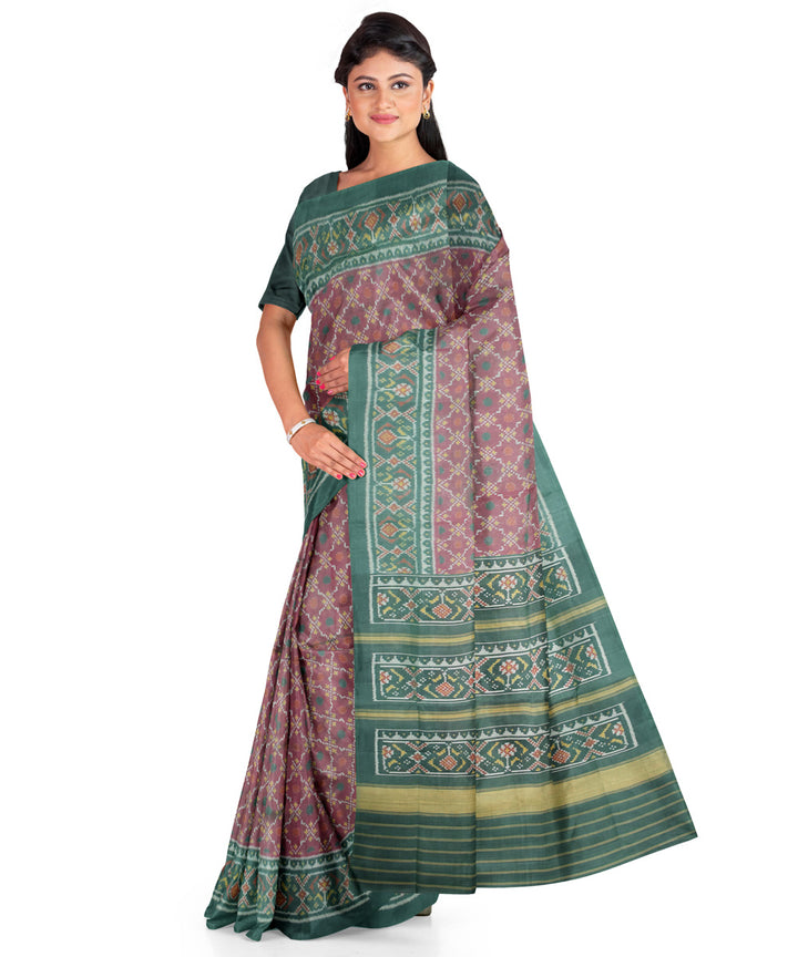 Maroon green handwoven cotton patola saree