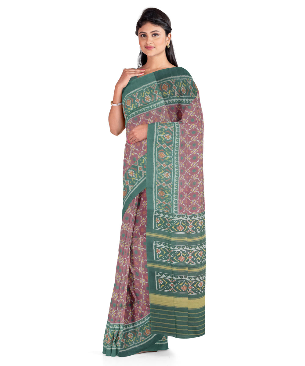 Maroon green handwoven cotton patola saree