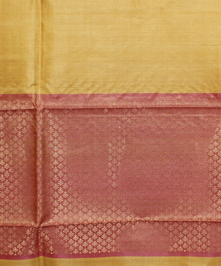 Yellow pink handloom kosa tussar silk saree