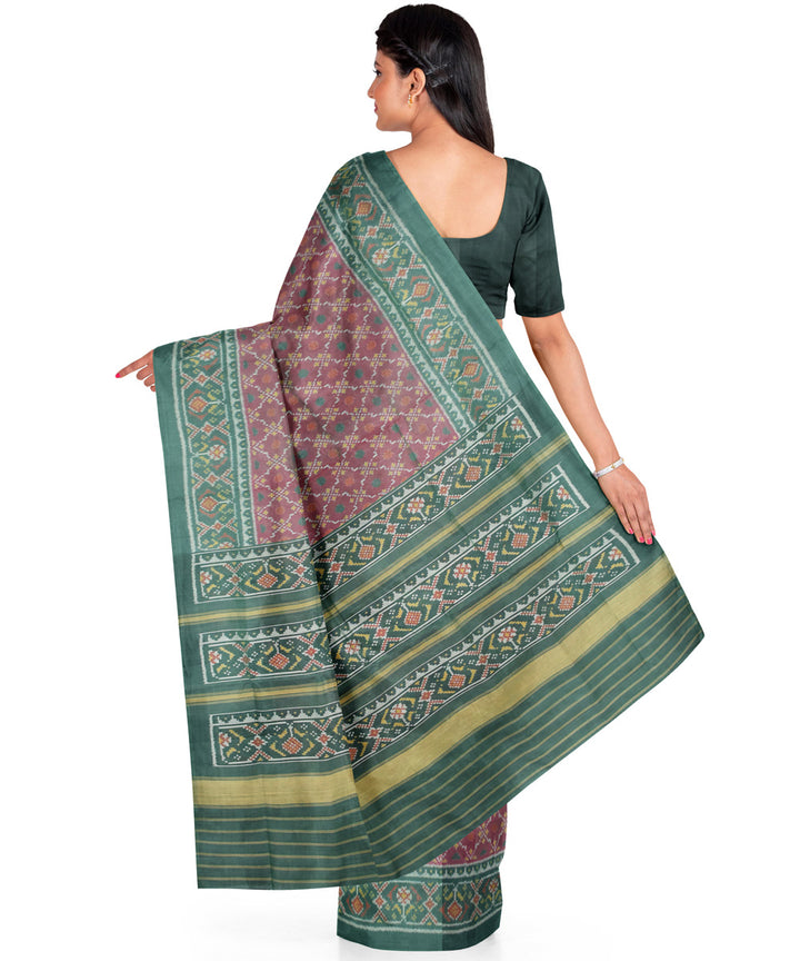 Maroon green handwoven cotton patola saree