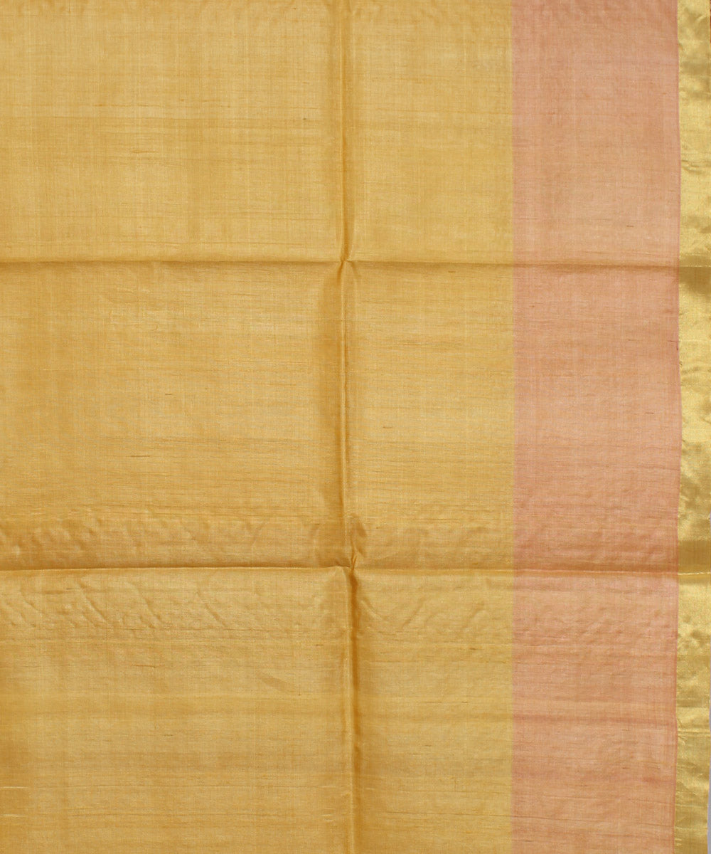 Yellow pink handloom kosa tussar silk saree