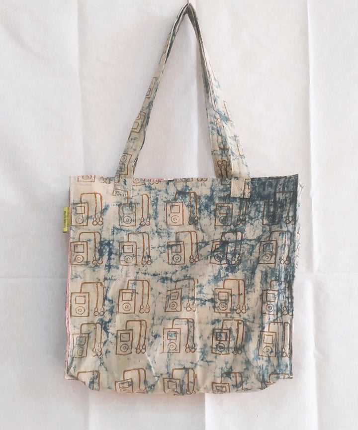 Offwhite blue handcrafted boho shoulder bag