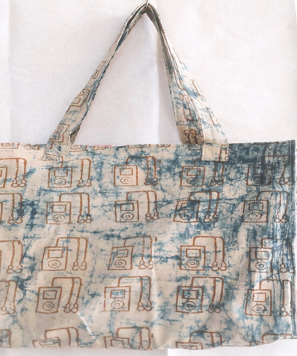 Offwhite blue handcrafted boho shoulder bag