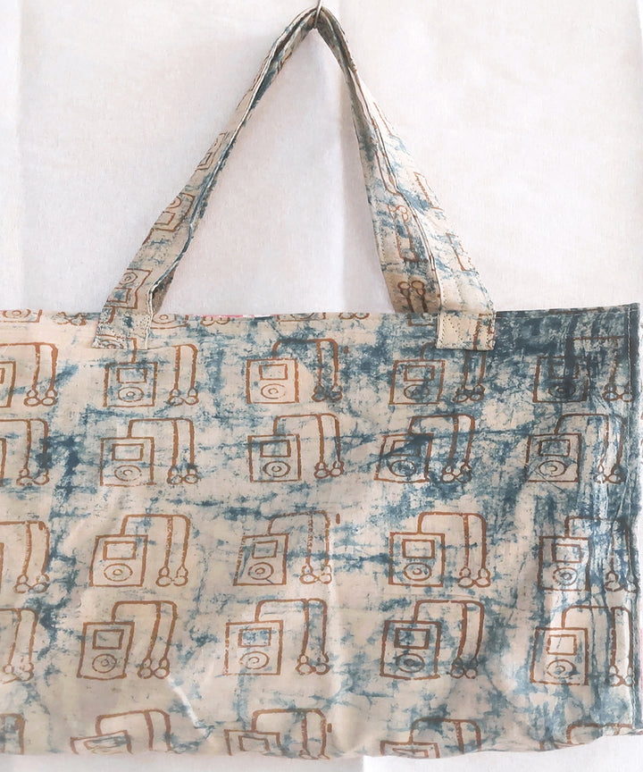 Offwhite blue handcrafted boho shoulder bag