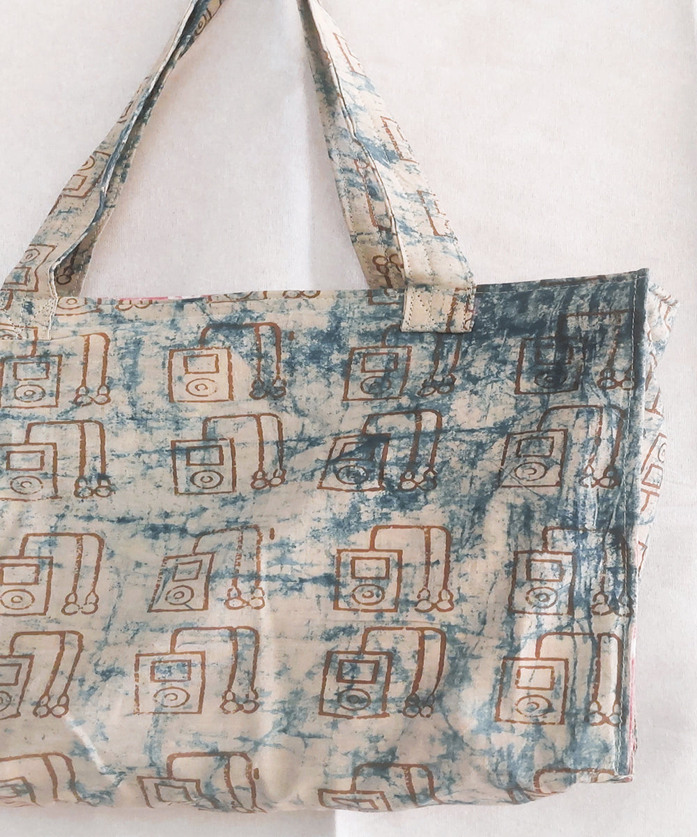 Offwhite blue handcrafted boho shoulder bag