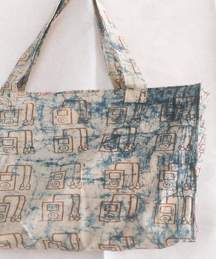 Offwhite blue handcrafted boho shoulder bag