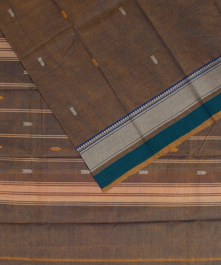 Brown cotton handwoven chettinadu saree