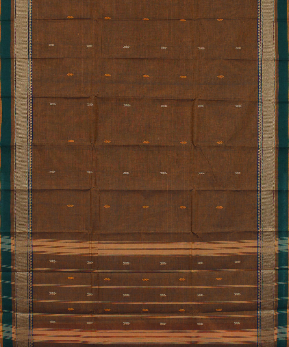 Brown cotton handwoven chettinadu saree
