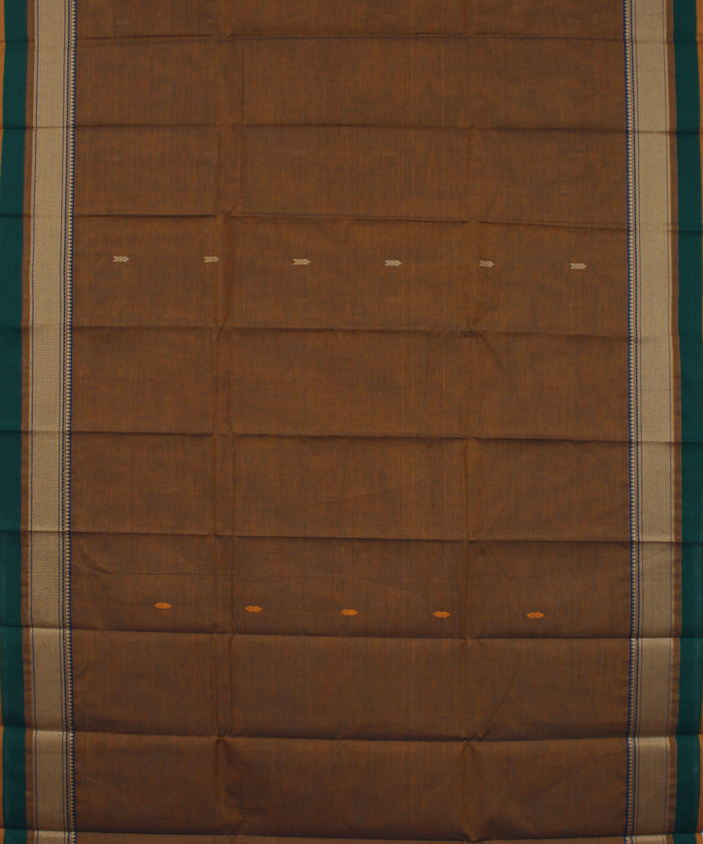 Brown cotton handwoven chettinadu saree