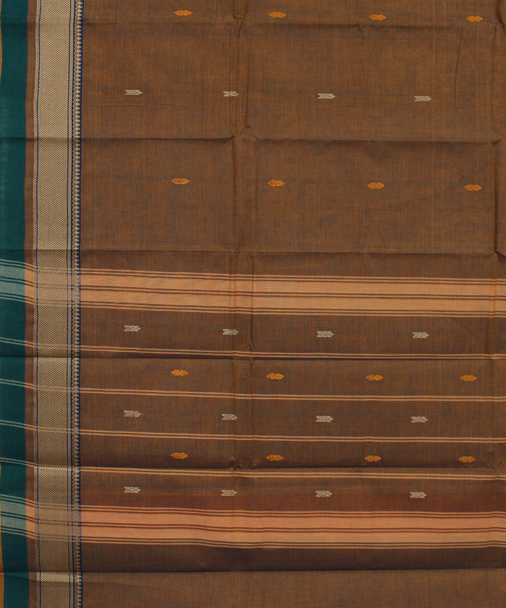 Brown cotton handwoven chettinadu saree