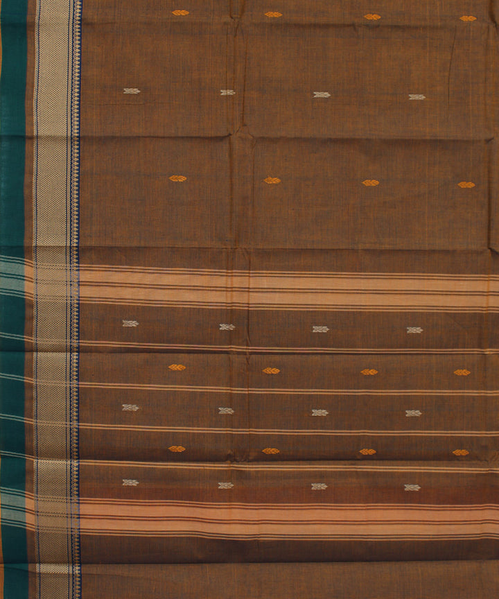 Brown cotton handwoven chettinadu saree